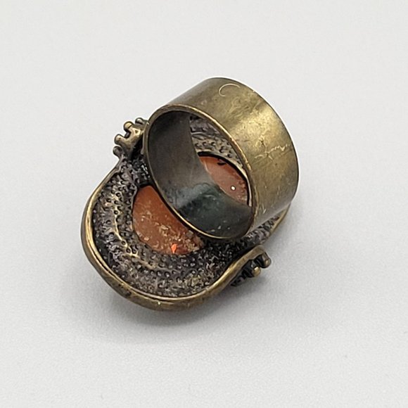 Womens Knuckle Ring Amber Stone Center Stud Accents Size 7 3/4 Copper Color - Picture 4 of 8